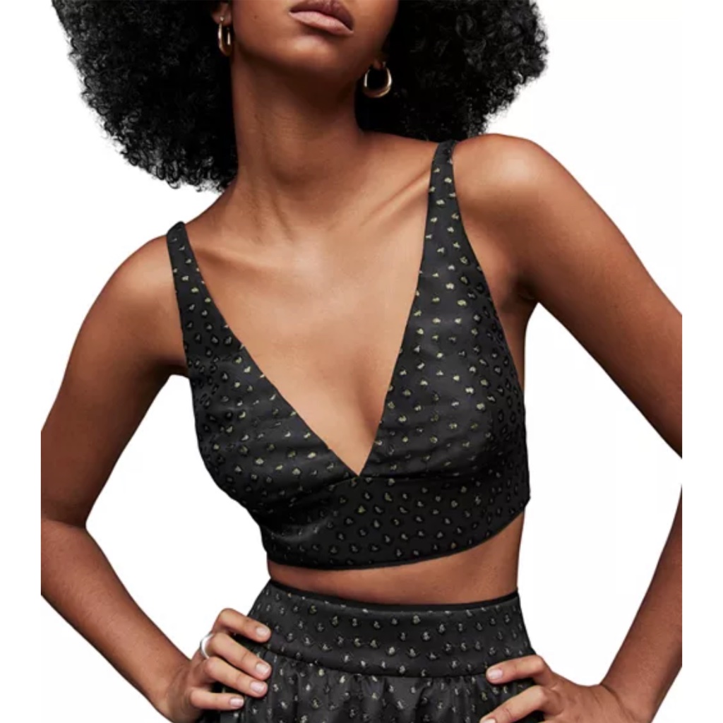 Nwt Allsaints Aimsie Printed Black And Gold Bralette - Uk 14/ Us 12